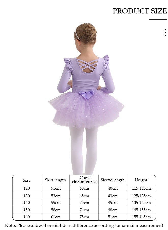 DUNISO فساتين باليه للبنات، ليؤتارد، فساتين رقص توتو نحيفة بأكمام طويلة، فستان رقص باليرينا توتو، فستان قطن، تنورة باليه، فساتين أميرة تنورة صغيرة، ملابس رقص للبنات الصغيرات - Image 2