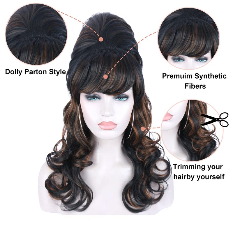 Kalyss Blonde Beehive Wig Women's Curly Wavy Long Heat Resistant Synthetic Hair Cosplay Costume Wigs (Blonde) - Image 2