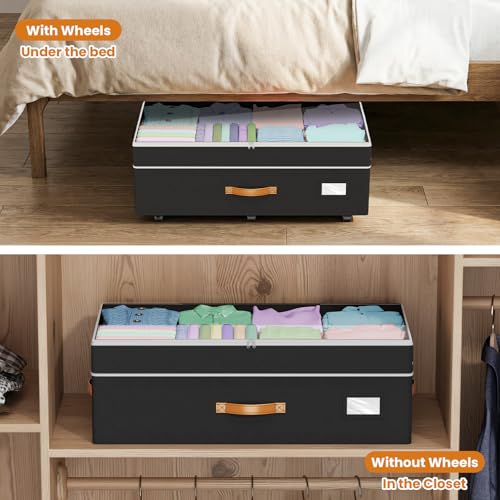 Budding Joy Under Bed Storage with Wheels 2Pack, 80L Height Adjustable Underbed Containers with Clear Lids, Rolling Under Bed Shoe Storage Organizer for Dorm Home Clothes, Blankets, Toys, Black - Image 5
