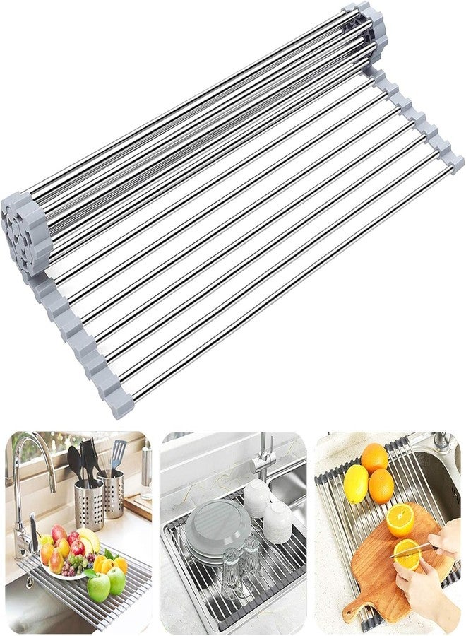 FAGVA,Over Sink Dish Drying Rack Mat, Foldable Stainless Steel Kitchen Organizer, Space Saving Roll Up Drainer for Dishes, Cups & Kitchen Tools - Image 2
