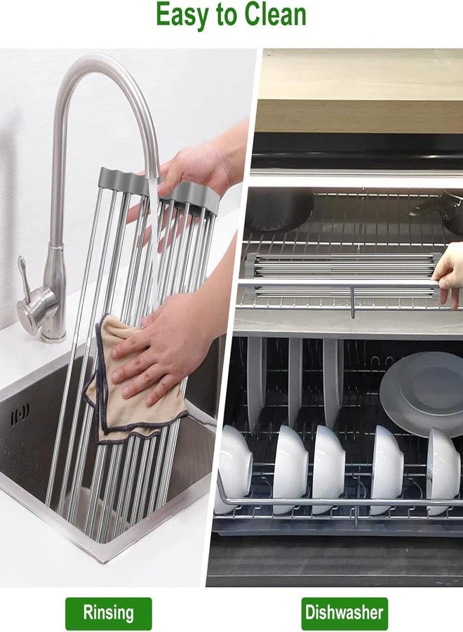 FAGVA,Over Sink Dish Drying Rack Mat, Foldable Stainless Steel Kitchen Organizer, Space Saving Roll Up Drainer for Dishes, Cups & Kitchen Tools - Image 3