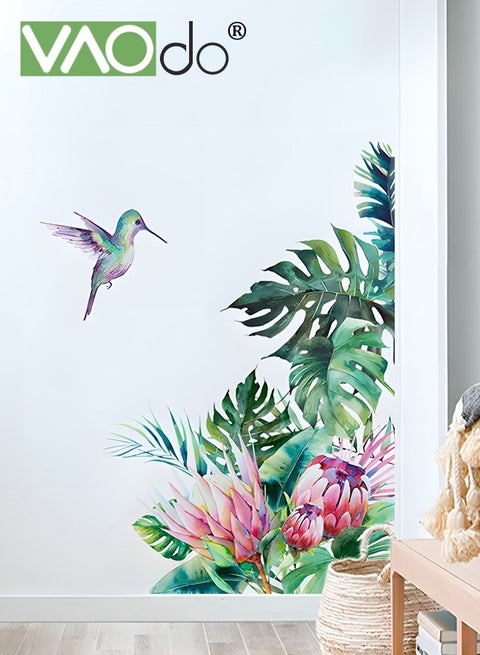 Printed Wall Sticker Tropical Green Plants And Birds Removable Background Decoration Waterproof Pvc Material Decorative Wall Sticker For Bedroom Porch And Living Room