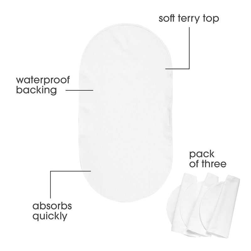 boppy بطانات تغيير الحفاضات، عبوة من 3، بيضاء، قماش تيري ناعم مع خلفية مقاومة للماء تجعل تغييرات الحفاضات المتحركة أسهل وأكثر راحة، لتنظيف أسرع لبطانات التغيير، قابلة للغسل في الغسالة والتجفيف - Image 2