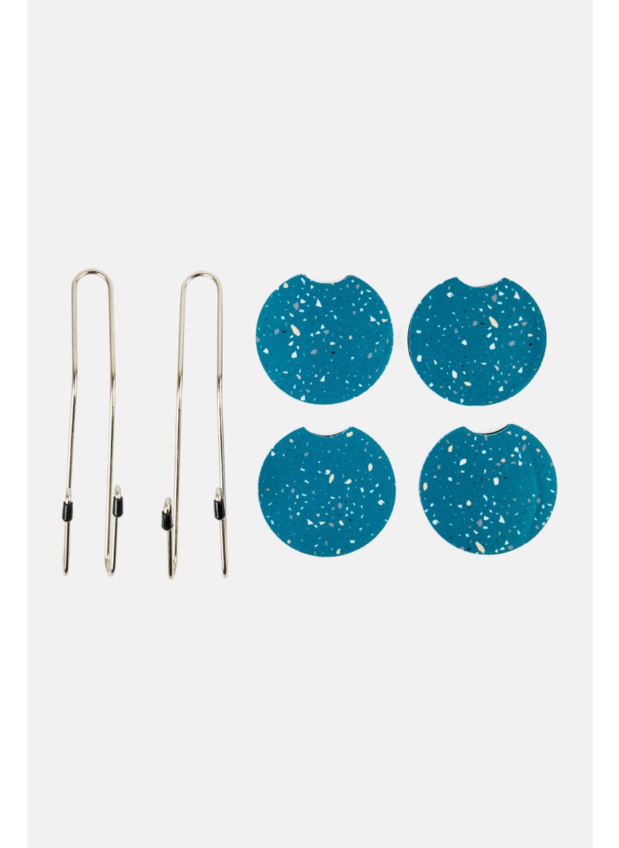 Miamica 6 Pcs Car Seat Hooks And Coaster Set, Silver  - Image 1