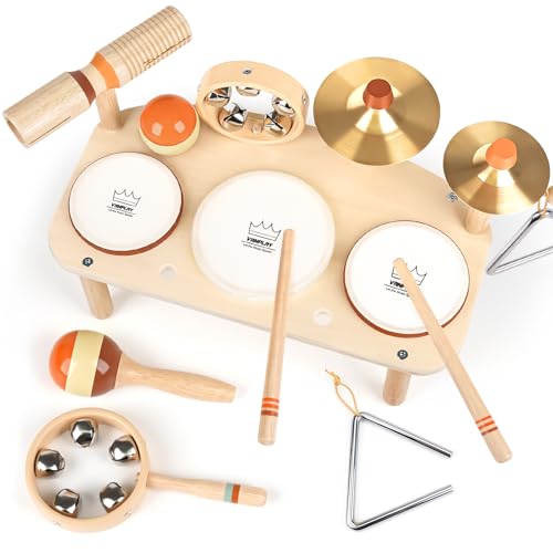 Vanplay Kids Drum Set Montessori Toys for 2 Year Old Boy Girl Birthday Gifts 11 in 1 Wooden Musical Instruments for Toddlers 23 Musical Activity Table Preschool Learning Toys for Baby 18 Months - Image 1