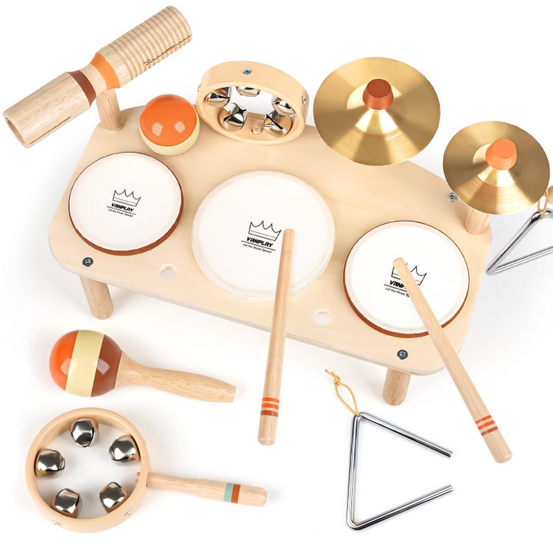 Vanplay Kids Drum Set Montessori Toys for 2 Year Old Boy Girl Birthday Gifts 11 in 1 Wooden Musical Instruments for Toddlers 23 Musical Activity Table Preschool Learning Toys for Baby 18 Months - Image 2