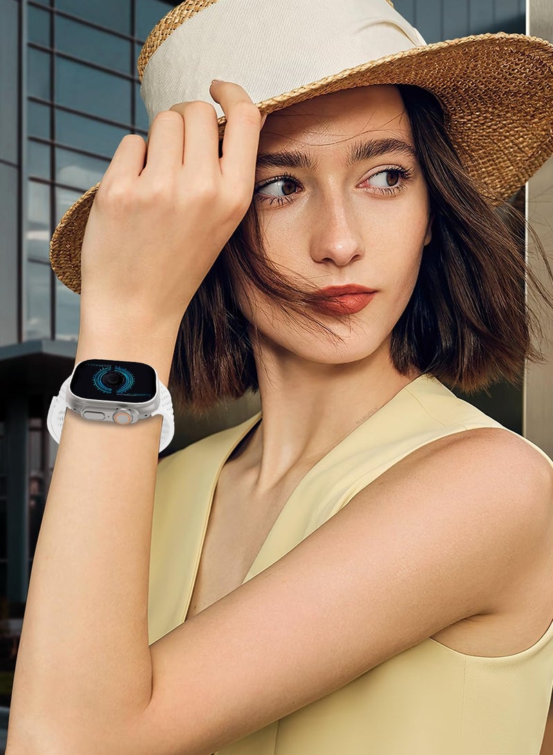 CATANES 49mm/45mm/44mm/ Sport Silicone Watch Band Compatible with Apple Watch Series 9/8/7/6/5/4/3/2/1 & SE – Breathable Soft Strap with Buckle -  White - Image 5
