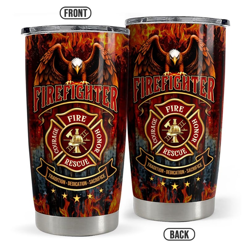 Sandjest Firefighter Tumbler 20oz من الفولاذ المقاوم للصدأ معزول القهوة سفر كوب هدايا رجال الإطفاء للرجال هدية رجال الإطفاء لعيد الميلاد عيد ميلاد آباء عيد الميلاد - Image 3