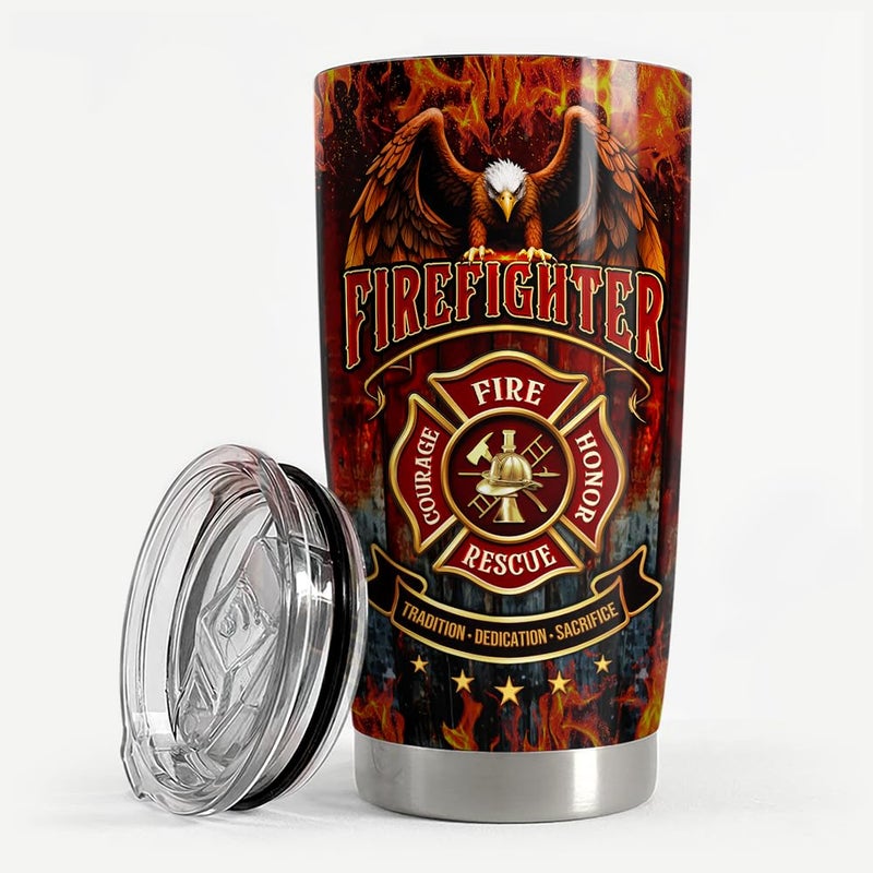 Sandjest Firefighter Tumbler 20oz من الفولاذ المقاوم للصدأ معزول القهوة سفر كوب هدايا رجال الإطفاء للرجال هدية رجال الإطفاء لعيد الميلاد عيد ميلاد آباء عيد الميلاد - Image 1