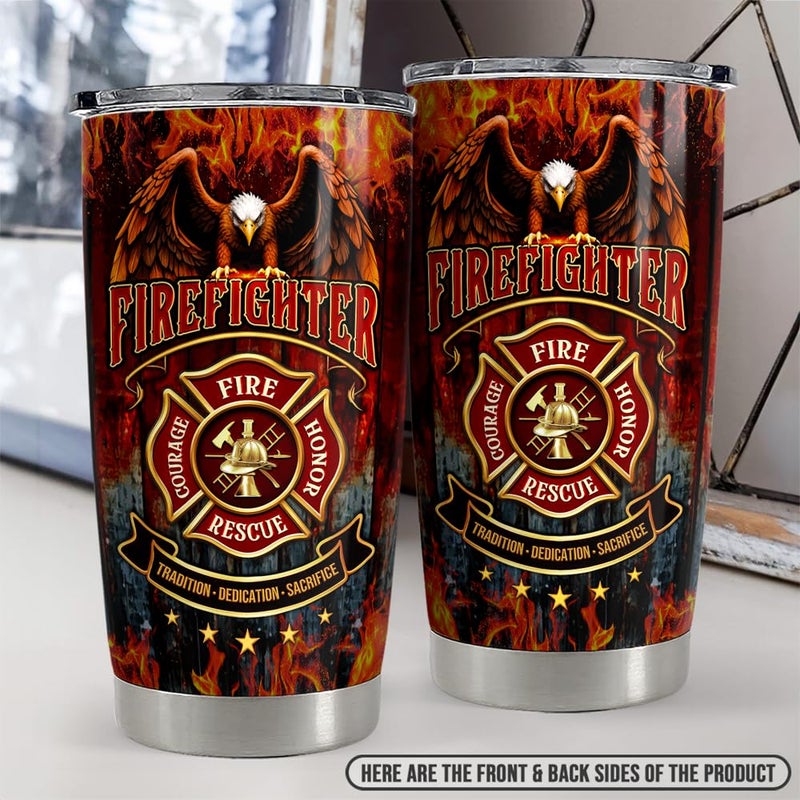 Sandjest Firefighter Tumbler 20oz من الفولاذ المقاوم للصدأ معزول القهوة سفر كوب هدايا رجال الإطفاء للرجال هدية رجال الإطفاء لعيد الميلاد عيد ميلاد آباء عيد الميلاد - Image 4