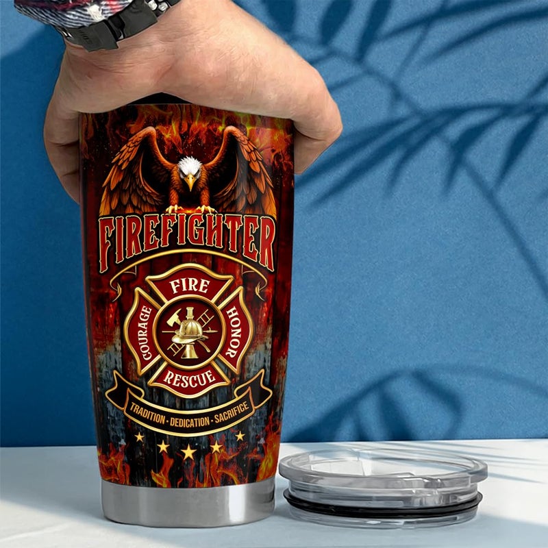 Sandjest Firefighter Tumbler 20oz من الفولاذ المقاوم للصدأ معزول القهوة سفر كوب هدايا رجال الإطفاء للرجال هدية رجال الإطفاء لعيد الميلاد عيد ميلاد آباء عيد الميلاد - Image 5