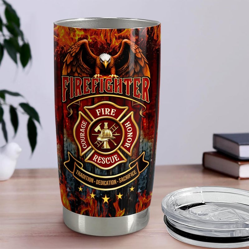 Sandjest Firefighter Tumbler 20oz من الفولاذ المقاوم للصدأ معزول القهوة سفر كوب هدايا رجال الإطفاء للرجال هدية رجال الإطفاء لعيد الميلاد عيد ميلاد آباء عيد الميلاد - Image 2