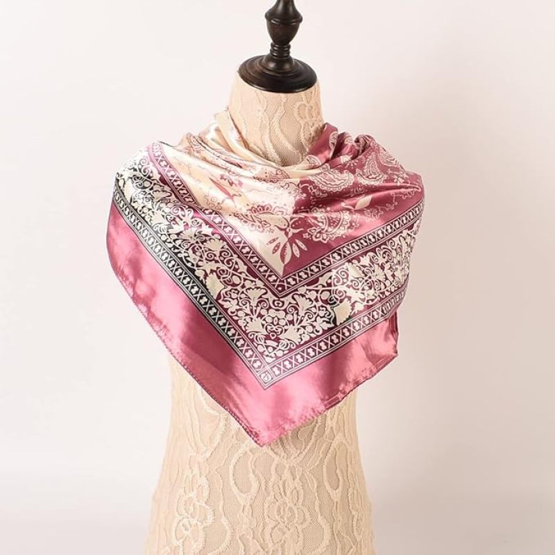 Blue And White Scarf 35x35 Inch Satin Square Silk-Like Feel Fashion Hair Scarf - Elegant Oriental Design Vintage Scarf for Home Decor Accessory - Image 3