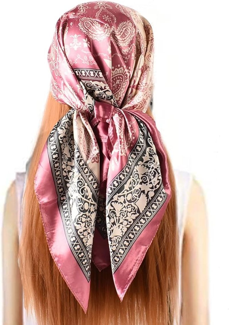 Blue And White Scarf 35x35 Inch Satin Square Silk-Like Feel Fashion Hair Scarf - Elegant Oriental Design Vintage Scarf for Home Decor Accessory - Image 4