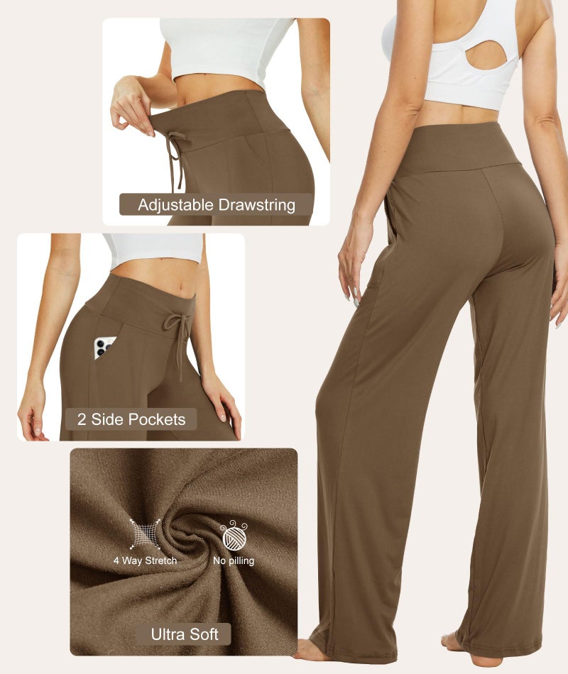 TNNZEET 3 Pack Women's Wide Leg Pants with Pockets - Casual Loose Yoga Trouser Pants Sweatpants Palazzo Lounge Pajama Pants - Image 3