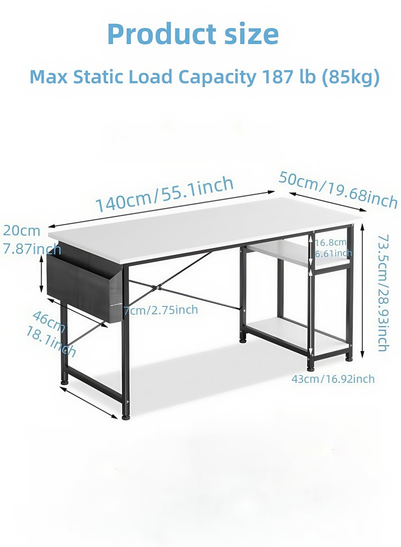 SHEIDLIN مكتب كمبيوتر قابل للتعديل مع أرفف قابلة للعكس وجيوب تخزين، مكتب كمبيوتر مريح للمكتب المنزلي والألعاب والدراسة، تصميم موفر للمساحة، أبيض - Image 2
