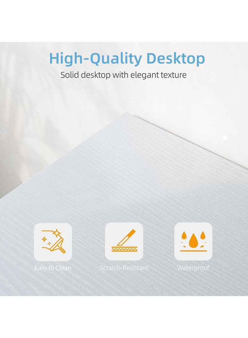 SHEIDLIN مكتب كمبيوتر قابل للتعديل مع أرفف قابلة للعكس وجيوب تخزين، مكتب كمبيوتر مريح للمكتب المنزلي والألعاب والدراسة، تصميم موفر للمساحة، أبيض - Image 3