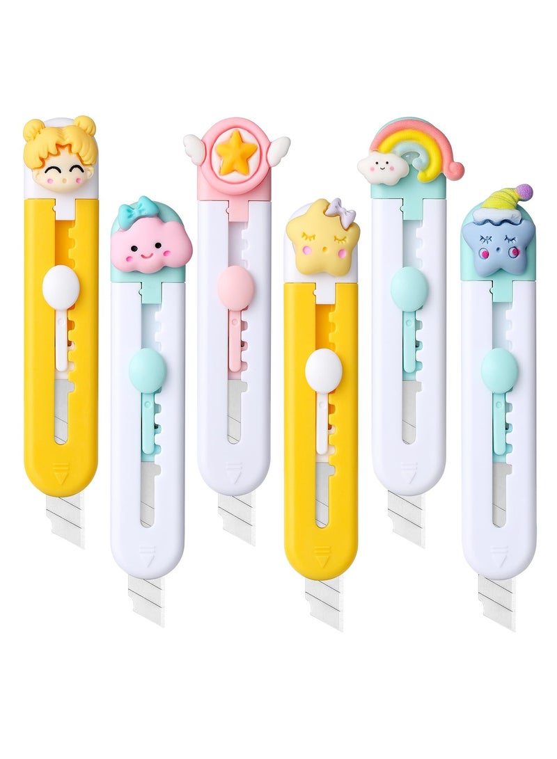 SYOSI Box Cutter Retractable 6 Pack Sharp Utility Knife Retractable Cute Box Cutters for Office Home Arts Crafts Cartons Cardboard Multi-Colors Sharp Cartons Cardboard Cutter Razor Knife for Craft - Image 1