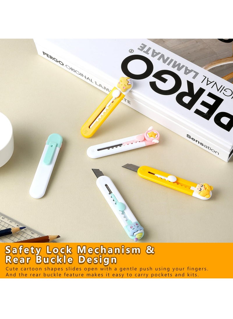 SYOSI Box Cutter Retractable 6 Pack Sharp Utility Knife Retractable Cute Box Cutters for Office Home Arts Crafts Cartons Cardboard Multi-Colors Sharp Cartons Cardboard Cutter Razor Knife for Craft - Image 5