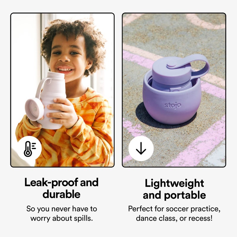 Stojo Stojo Jr Collapsible Bottle for Kids - Carnation Pink  14oz / 400ml - Leak-Proof Reusable Silicone Travel Cup for Hot & Cold Drinks - For Home  On-The-Go Camping & Hiking - Microwave & Dishwasher Safe  - Image 3