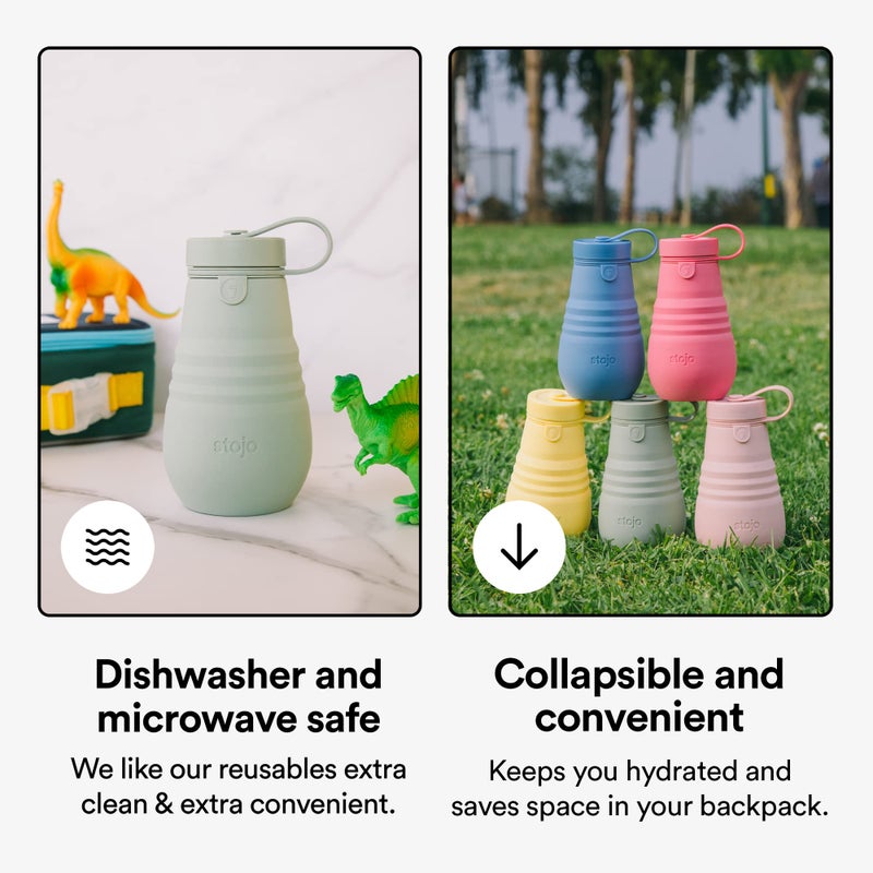 Stojo Stojo Jr Collapsible Bottle for Kids - Carnation Pink  14oz / 400ml - Leak-Proof Reusable Silicone Travel Cup for Hot & Cold Drinks - For Home  On-The-Go Camping & Hiking - Microwave & Dishwasher Safe  - Image 4
