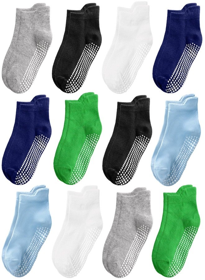 Tphon Non Slip Toddler Socks 12 Pairs Infant Baby Kids Grip Socks for Boy Girls Tphon Anti Skid Ankle Socks for 1-7 Year Children, #4 Boys 12 Pairs, 5-7 Years - Image 1