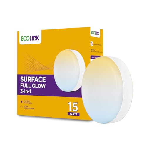 ECOLINK إيكو لينك 3 في 1 15 واط إضاءة سقف LED | مفتاح المشهد إضاءة سطح كاملة التوهج للمنزل والقاعة | أبيض قابل للتعديل، عبوة من 1 - Image 1