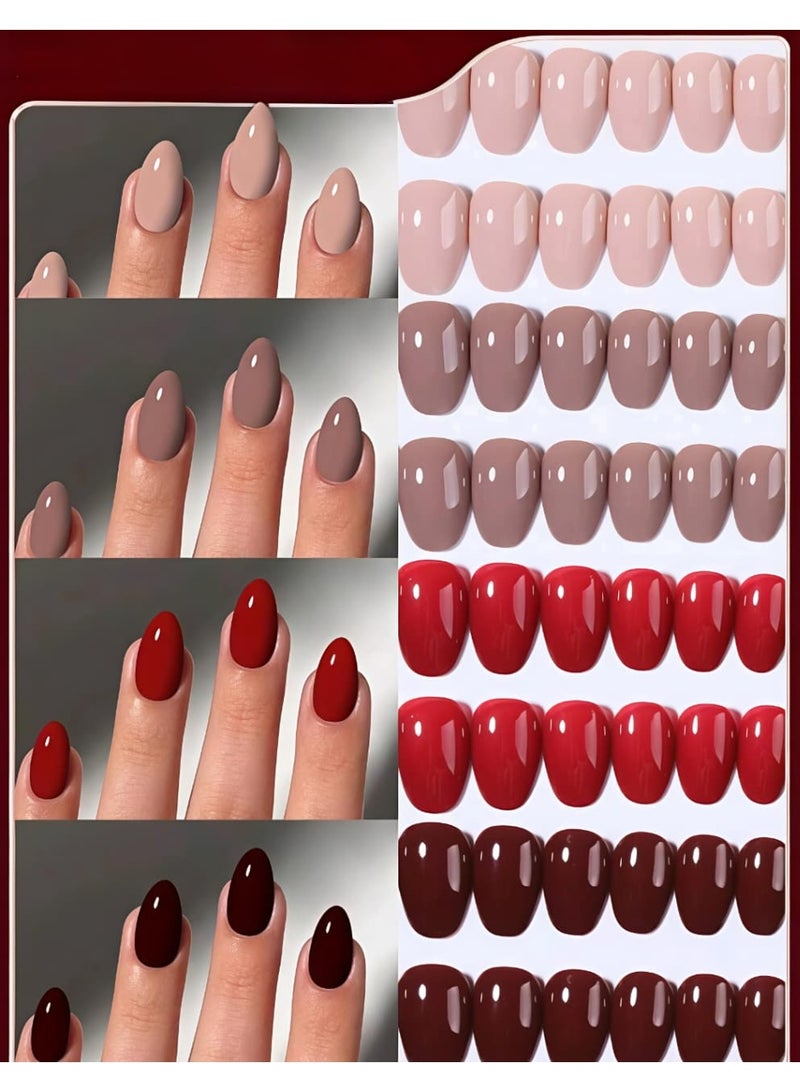 Shein Box (4Mixed ) Short Oval Brown & Black & Red Colors Tip Press On Nails Short Acrylic Nail Tips Full Cover False Nail. - Image 1