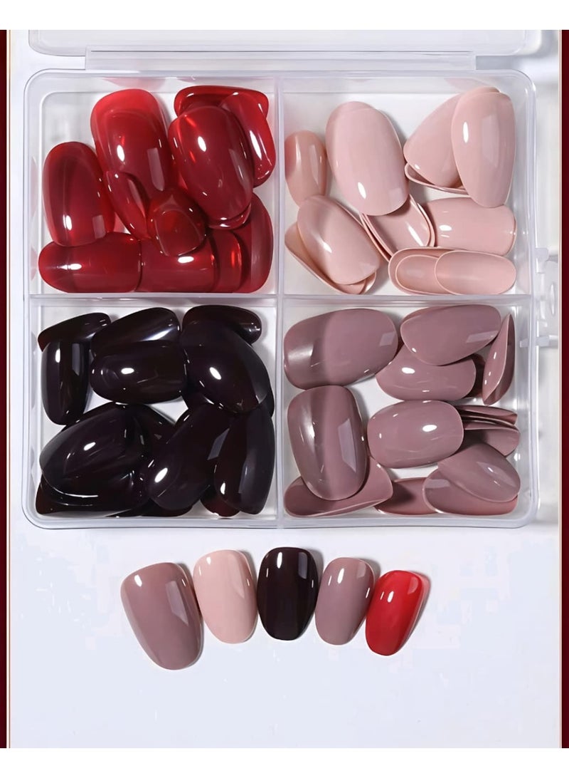 Shein Box (4Mixed ) Short Oval Brown & Black & Red Colors Tip Press On Nails Short Acrylic Nail Tips Full Cover False Nail. - Image 2