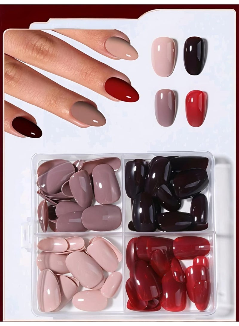 Shein Box (4Mixed ) Short Oval Brown & Black & Red Colors Tip Press On Nails Short Acrylic Nail Tips Full Cover False Nail. - Image 3