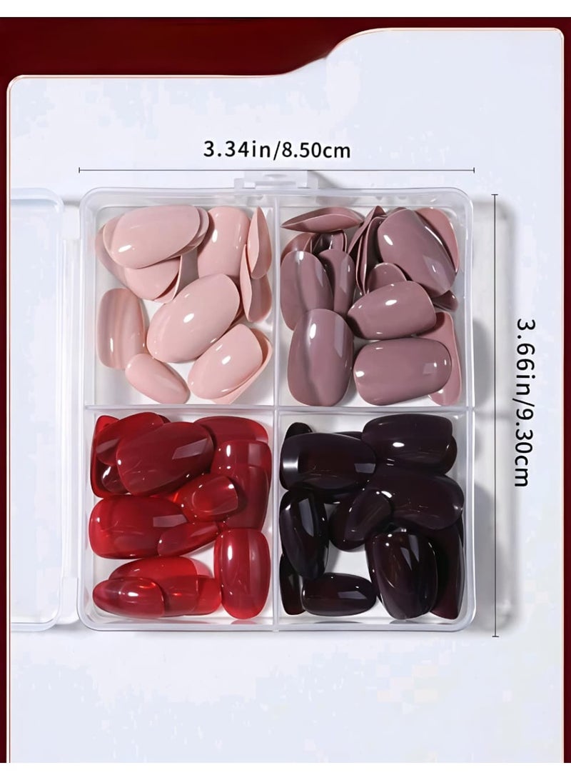 Shein Box (4Mixed ) Short Oval Brown & Black & Red Colors Tip Press On Nails Short Acrylic Nail Tips Full Cover False Nail. - Image 4
