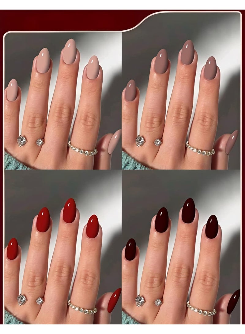 Shein Box (4Mixed ) Short Oval Brown & Black & Red Colors Tip Press On Nails Short Acrylic Nail Tips Full Cover False Nail. - Image 5