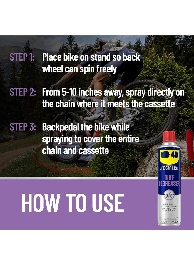 WD-40 Specialist Bike Degreaser 10oz Fast Acting Chain Cleaner Removes Grease Oil Dirt from Bicycle Chains Gears Safe Metal Parts Maintenance Spray for Cycling Performance - Image 3
