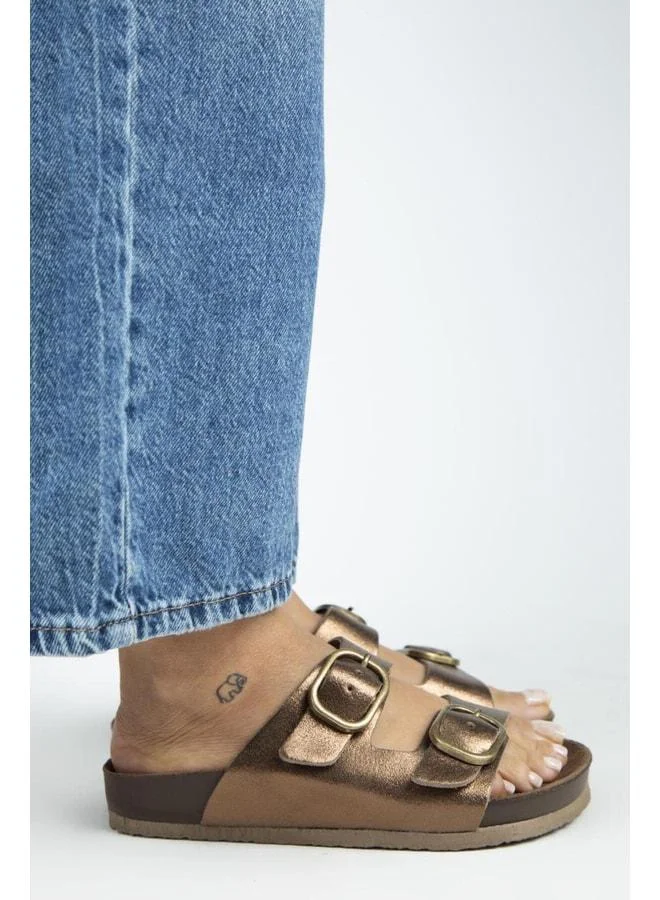 Manijero  Jazmin Women's Genuine Leather Double Buckle Copper Slippers. for Women | Best Price UAE