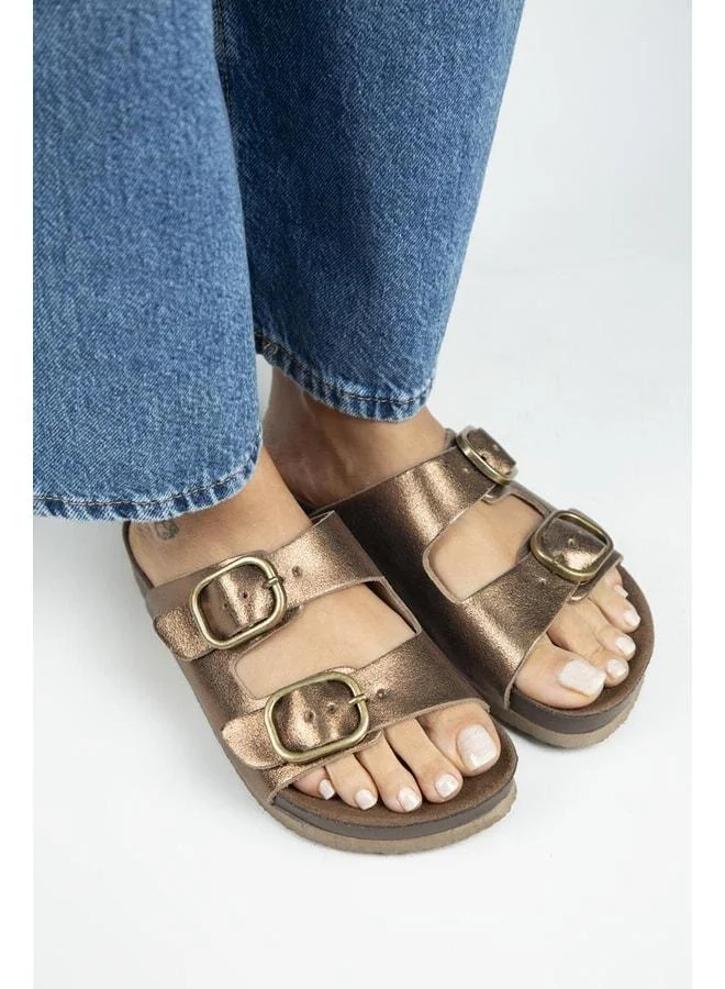 Manijero  Jazmin Women's Genuine Leather Double Buckle Copper Slippers. for Women | Best Price UAE