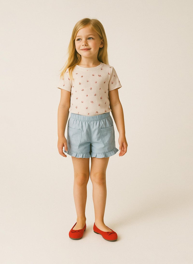 MINOTI Teen Girls Ribbed T-Shirt with Lettuce Hem - Image 1