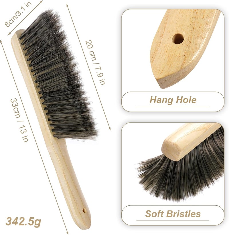 Rbenxia 2 Pieces Wooden Handle Bench Brushes Horse Hair Brushes Soft Bristles Dust Brush Household Cleaning Brushes for Fireplace, Sofa, Furniture, Workshop Woodworking (Gray) - Image 2
