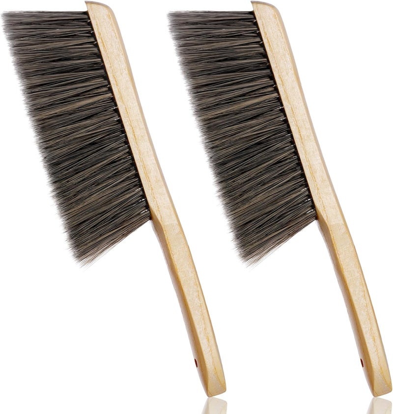 Rbenxia 2 Pieces Wooden Handle Bench Brushes Horse Hair Brushes Soft Bristles Dust Brush Household Cleaning Brushes for Fireplace, Sofa, Furniture, Workshop Woodworking (Gray) - Image 1