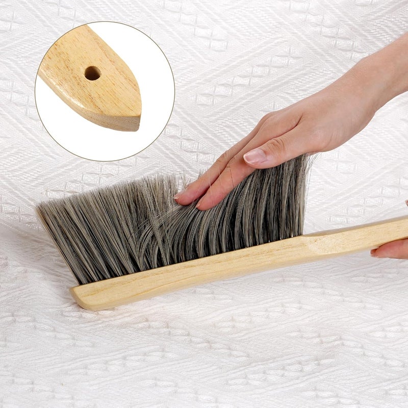 Rbenxia 2 Pieces Wooden Handle Bench Brushes Horse Hair Brushes Soft Bristles Dust Brush Household Cleaning Brushes for Fireplace, Sofa, Furniture, Workshop Woodworking (Gray) - Image 3