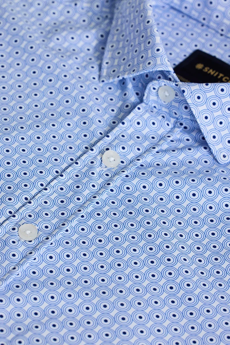 سنيتش Light Blue Geometric Long Sleeve Slim Fit Shirt