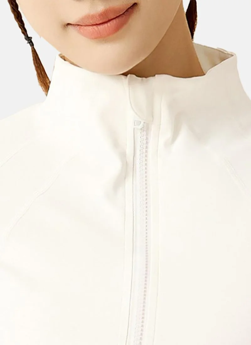 YUNIQEE White Solid Slim Fit High Neck Jacket