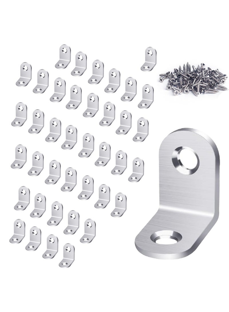 40PCS L Bracket Corner Bracket, ZFHDBM 0.79"x0.79" Black Stainless Steel Right Angle Brackets for Shelves, Mini Metal Corner Braces for Wood Furniture, Cabinets, Chairs – Includes 80PCS Screws