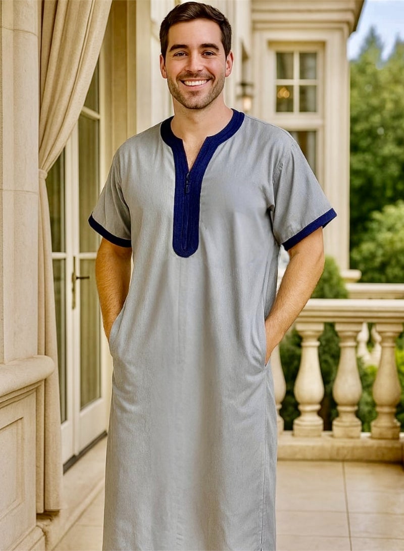 Men's Shirt, Nightgown, Moroccan Robe, Comfortable Men's Gifts Luxury Men's House Robe for Comfort Moroccan Shirt, Men's Summer Shirt, Short Sleeve Shirt, Men's Robe Comfortable Men's Gifts - Image 1