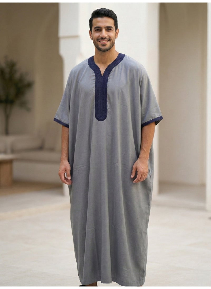 بهنس قميص رجالي ، ثوب نوم ، ثوب مغربي ، راحة مناسب هدايا رجالية فاخرة ثوب بيت رجالي للراحة قميص مغربي ، قميص صيفي رجالي ، قميص كم قصير ، ثوب سبعة رجالي مريحة هدايا للرجال - Image 2