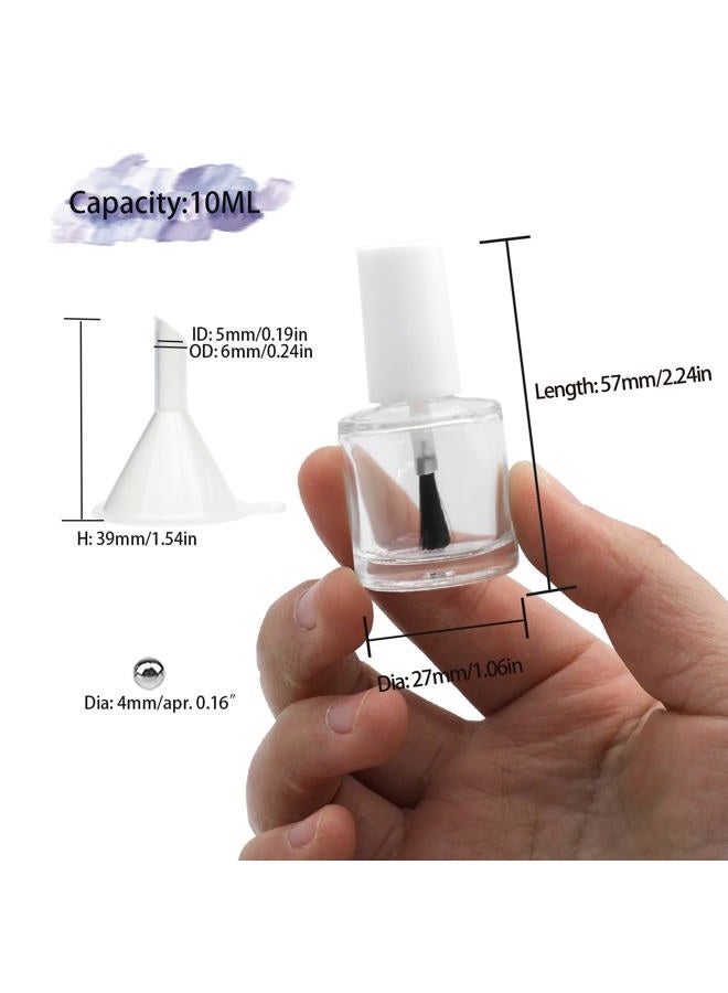 Agidea 6PCS Empty Nail Polish Bottles with Brush White Cap, 10ML Empty Clear Glass Refillable Nail Fingernail Polish Bottles Circle with mixing beads & Funnels, 0.35 OZ - Image 2