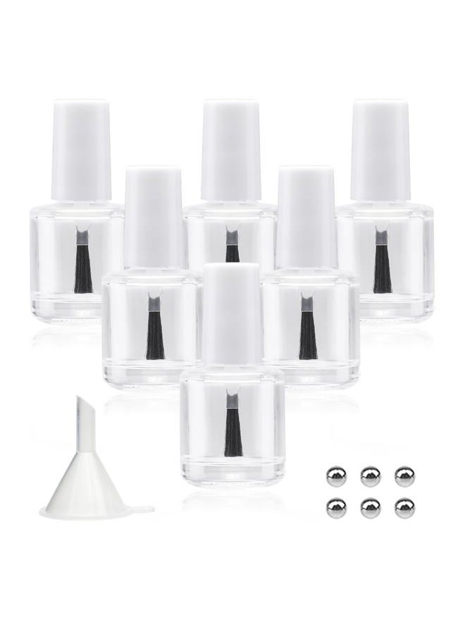 Agidea 6PCS Empty Nail Polish Bottles with Brush White Cap, 10ML Empty Clear Glass Refillable Nail Fingernail Polish Bottles Circle with mixing beads & Funnels, 0.35 OZ - Image 1