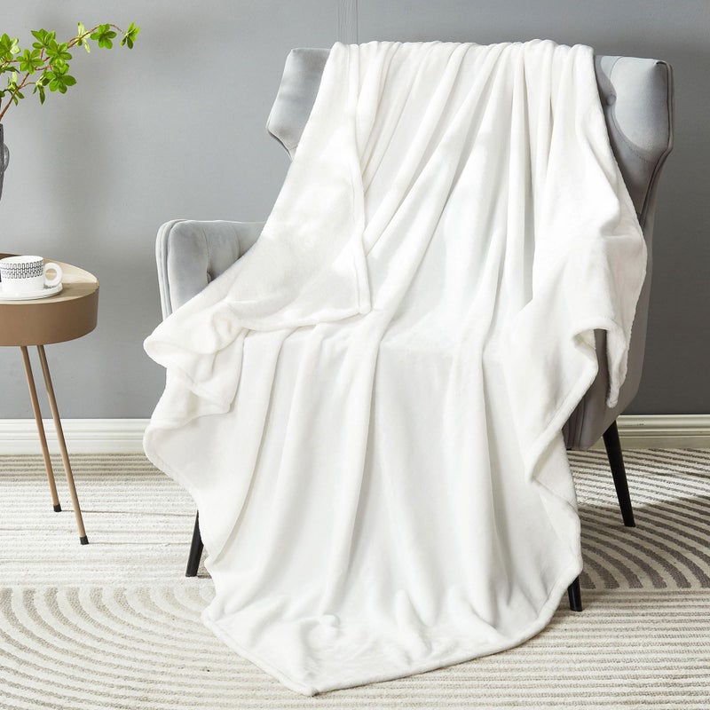 DREAMNINE Super Soft Fuzzy Fleece Throw Blanket for Couch Sofa 50 x 60 Decorative Solid Lightweight Velvet Blankets for Chair Cozy Accent Shaggy Micro Plush Flannel Blanket for Bedroom Dorm White