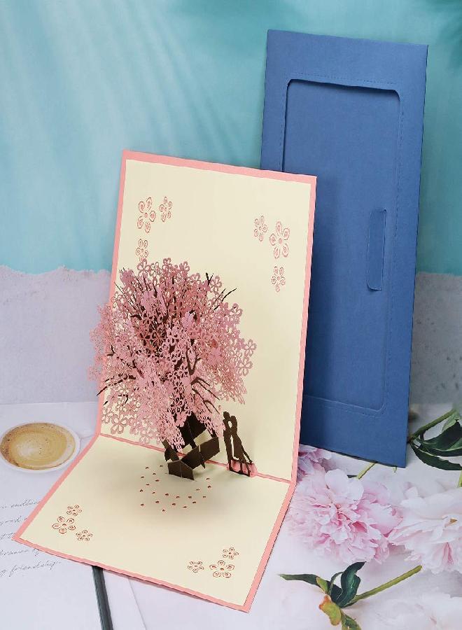 Penta Angel Handmade Cherry Blossom Card Pop Up 3D Flower Card Romantic Love Letter Greeting Anniversary Wedding Valentine Birthday Gift Card Blank Stationery Paper Card for Her Him Husband Wife - Image 5
