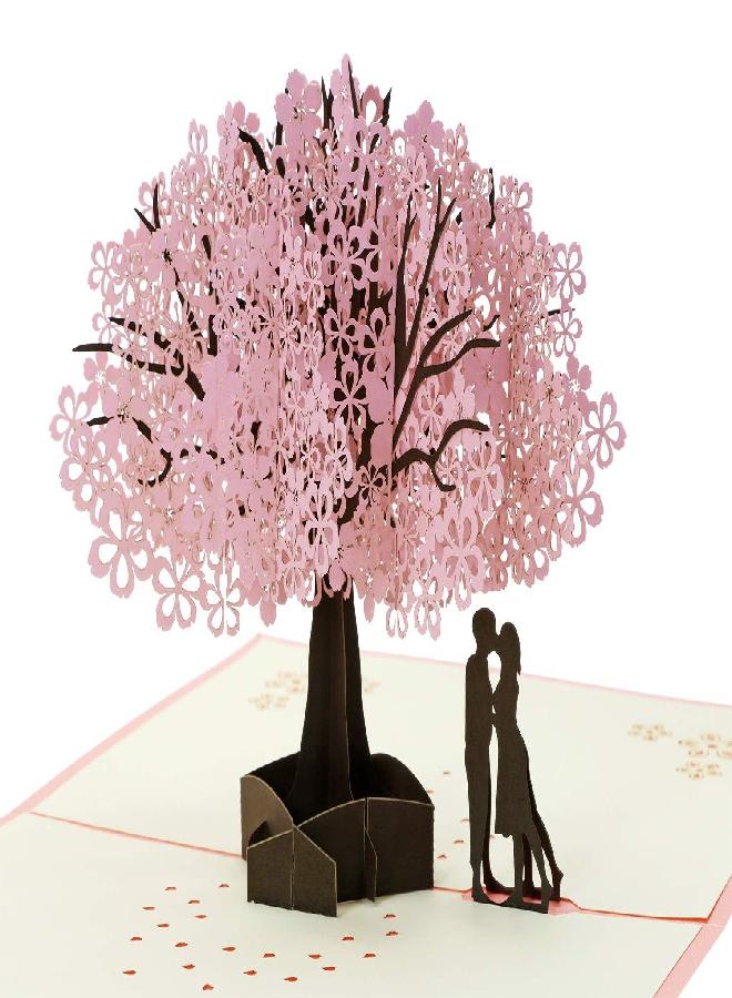 Penta Angel Handmade Cherry Blossom Card Pop Up 3D Flower Card Romantic Love Letter Greeting Anniversary Wedding Valentine Birthday Gift Card Blank Stationery Paper Card for Her Him Husband Wife - Image 1