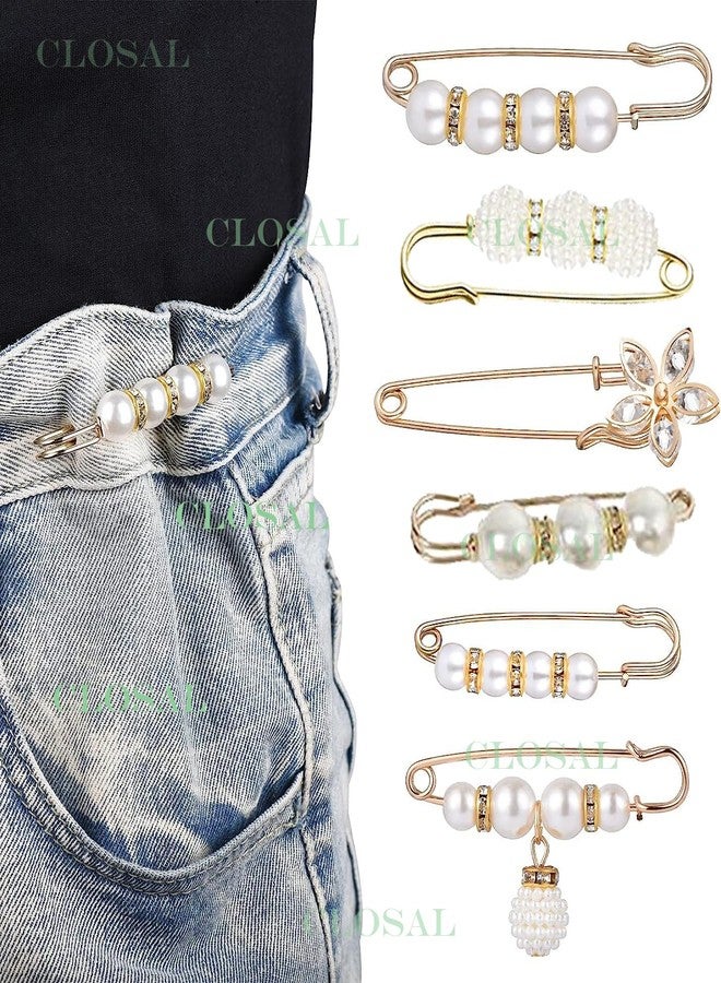 CLOSAL® 6 PCS Pearl Safety Pin Brooch, Fashion Faux Pearl Pins, Neckline Artificial Pearls White Safety Brooch for Women & Girls - Image 2